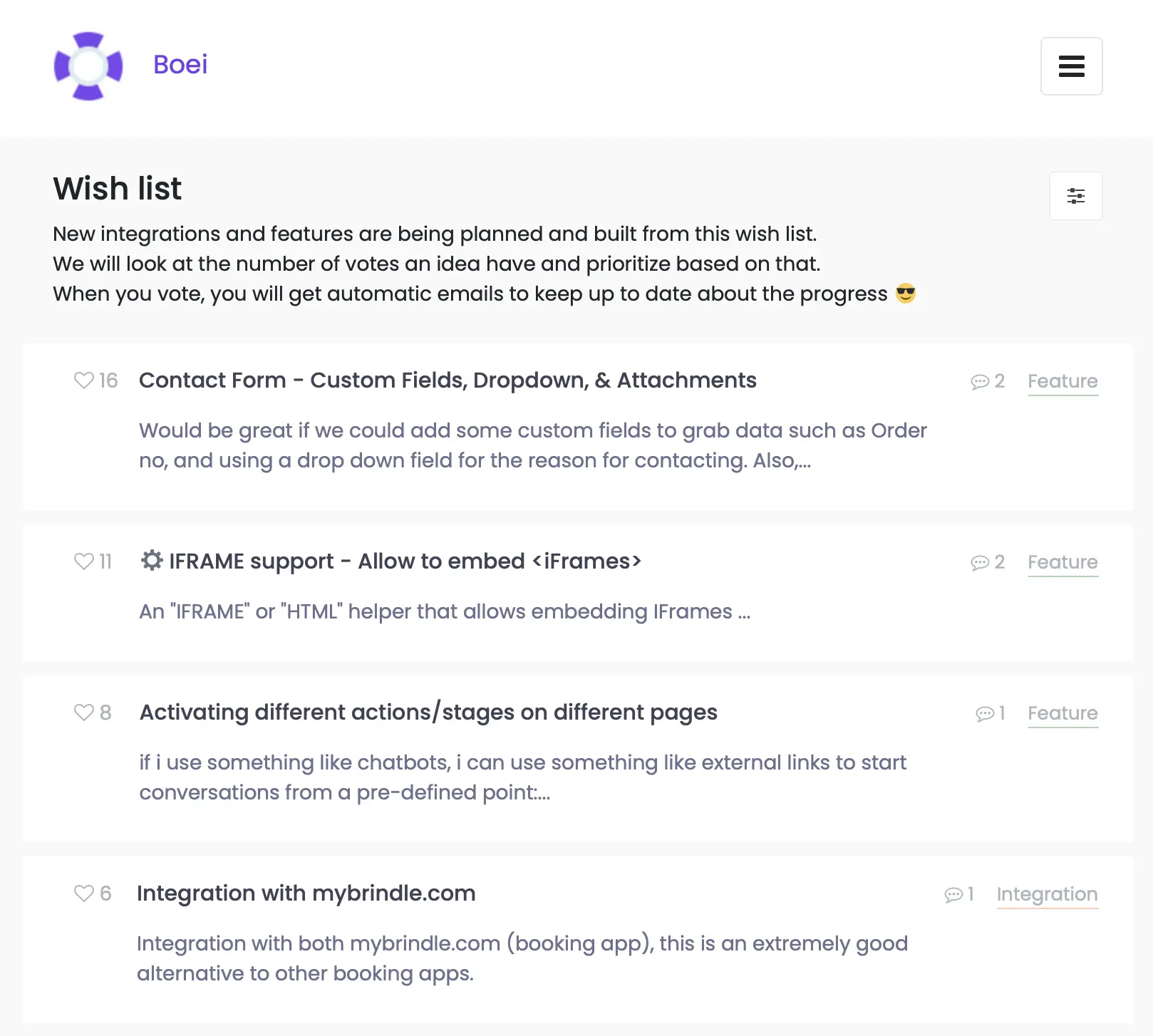 ProductLift feedback collection interface