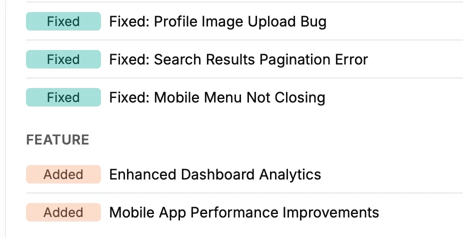 Changelog with updates