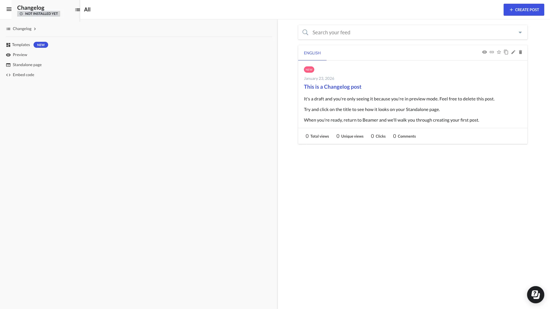 Beamer changelog interface