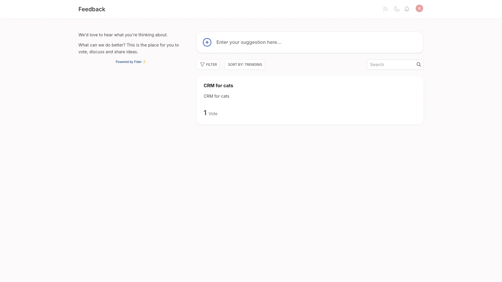Fider feedback management software - user feedback board and feature request interface