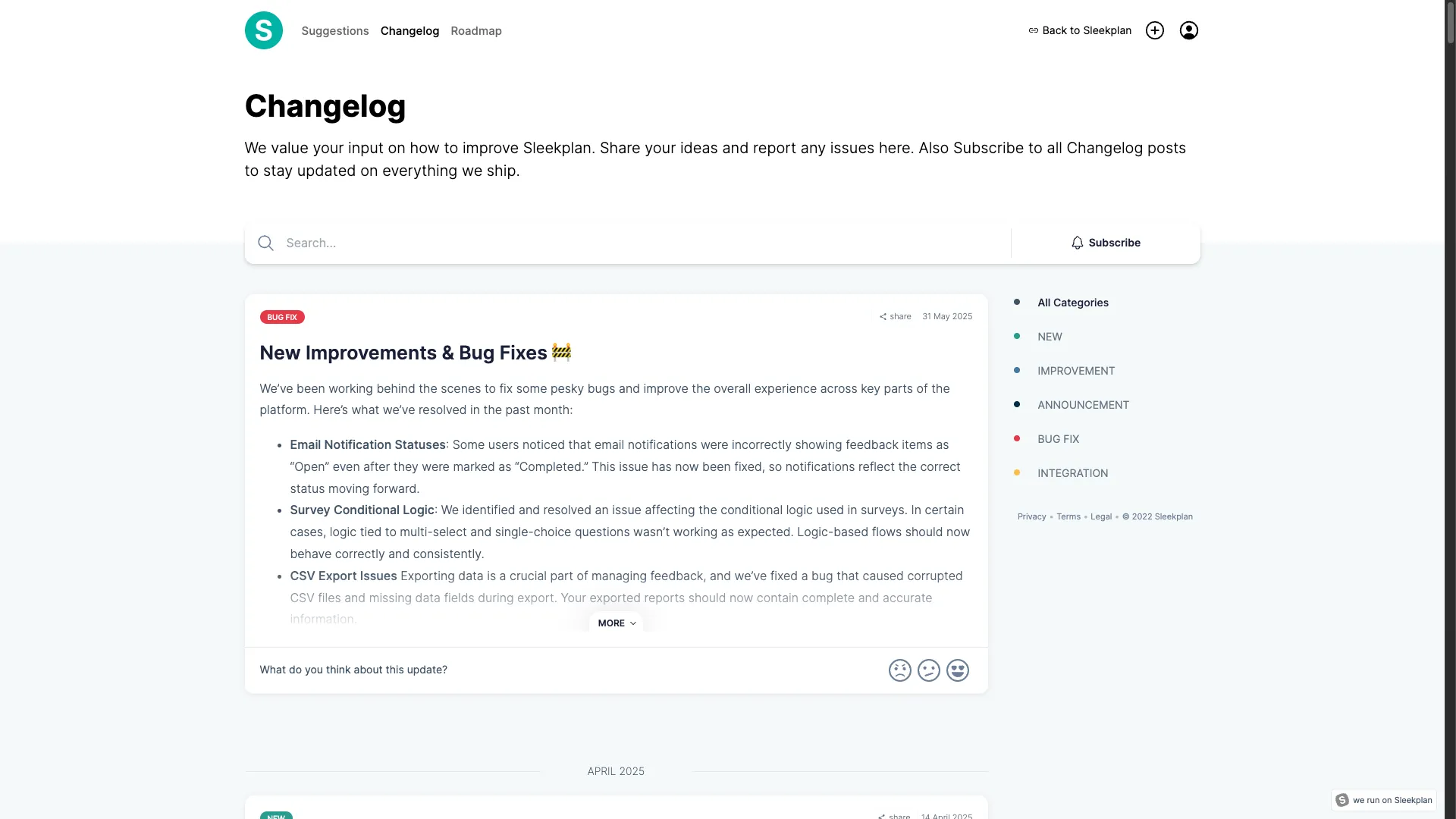 Sleekplan public roadmap