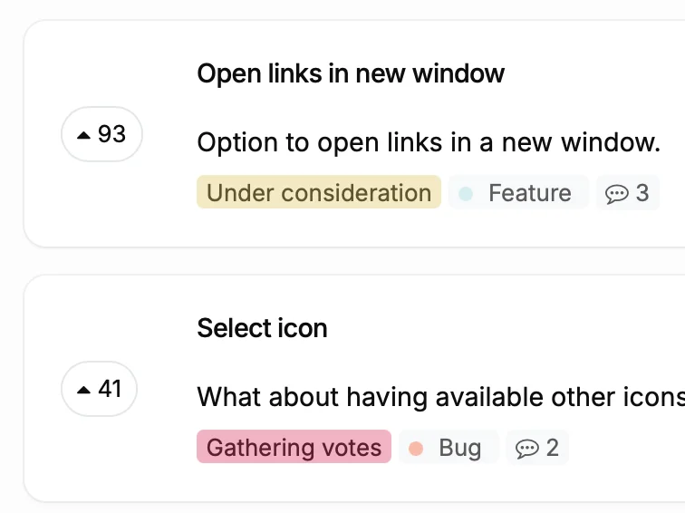Feature requests with vote counts