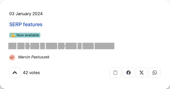 Changelog interface displaying product updates
