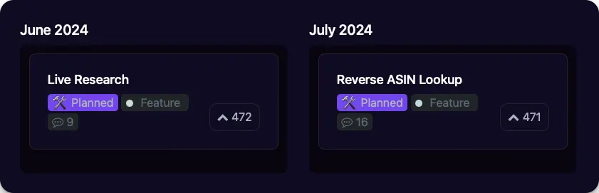 Product roadmap interface showing timeline and features