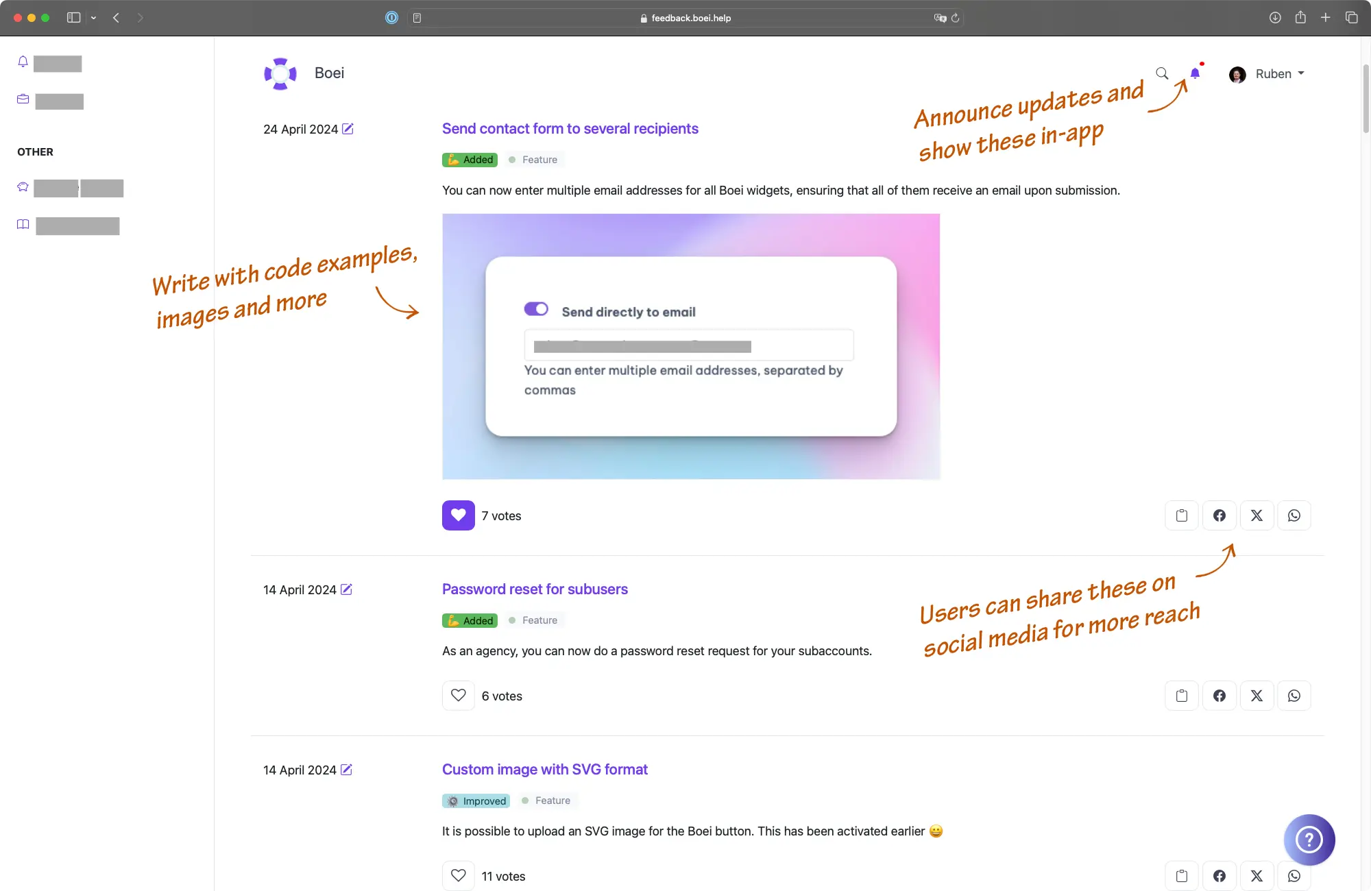 Announce updates to keep users in the loop interface screenshot
