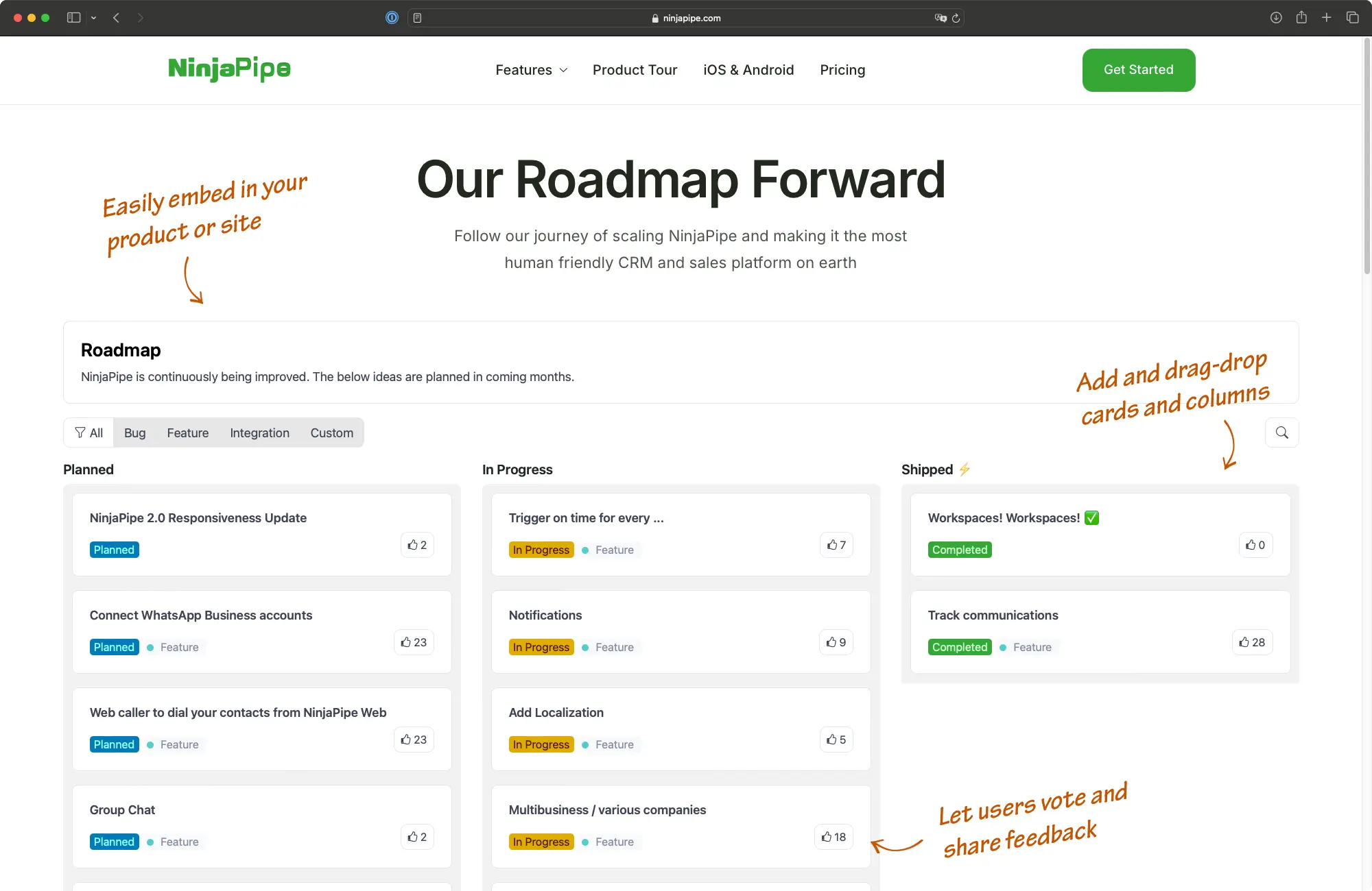 WordPress roadmap plugin dashboard screenshot