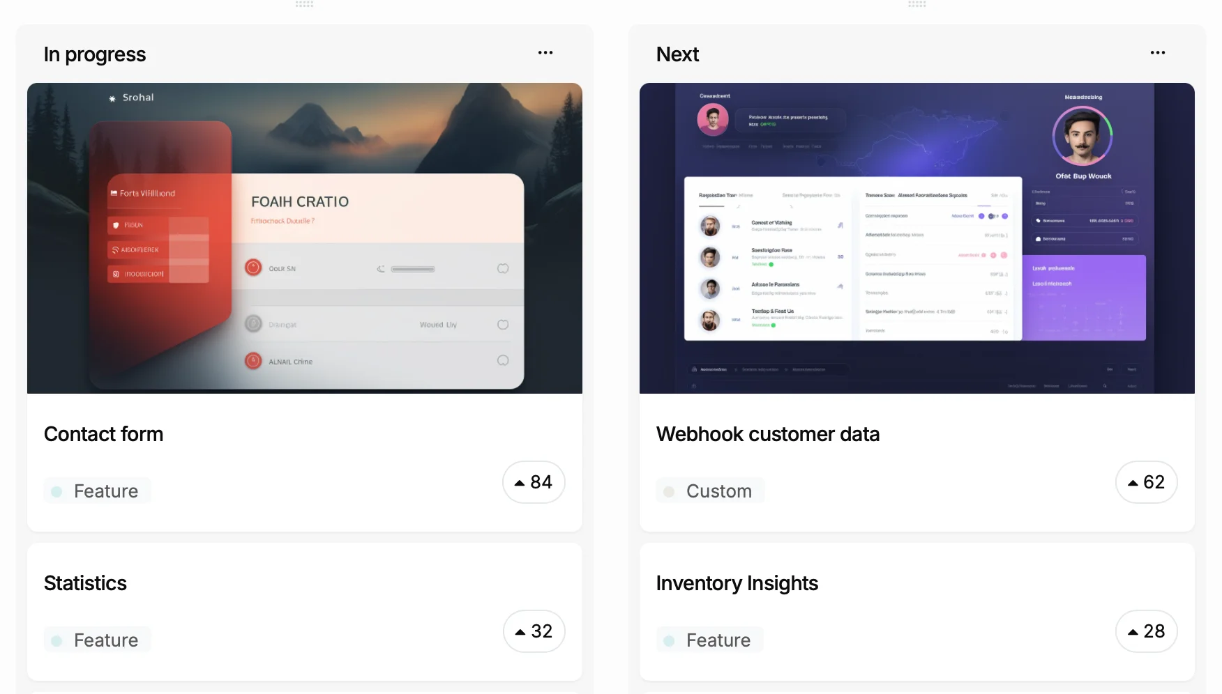 Roadmap with In Progress and Next columns