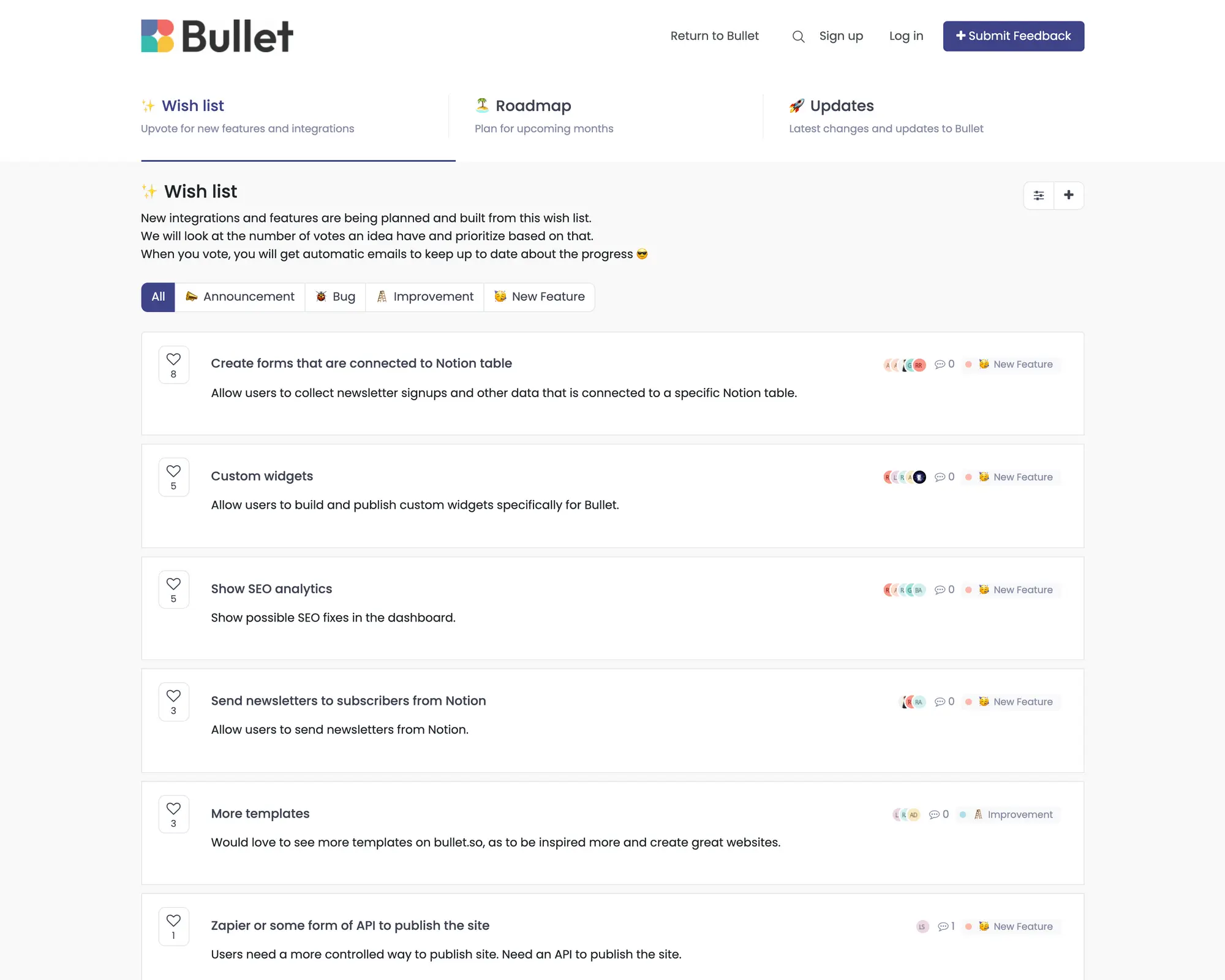 Bullet product interface