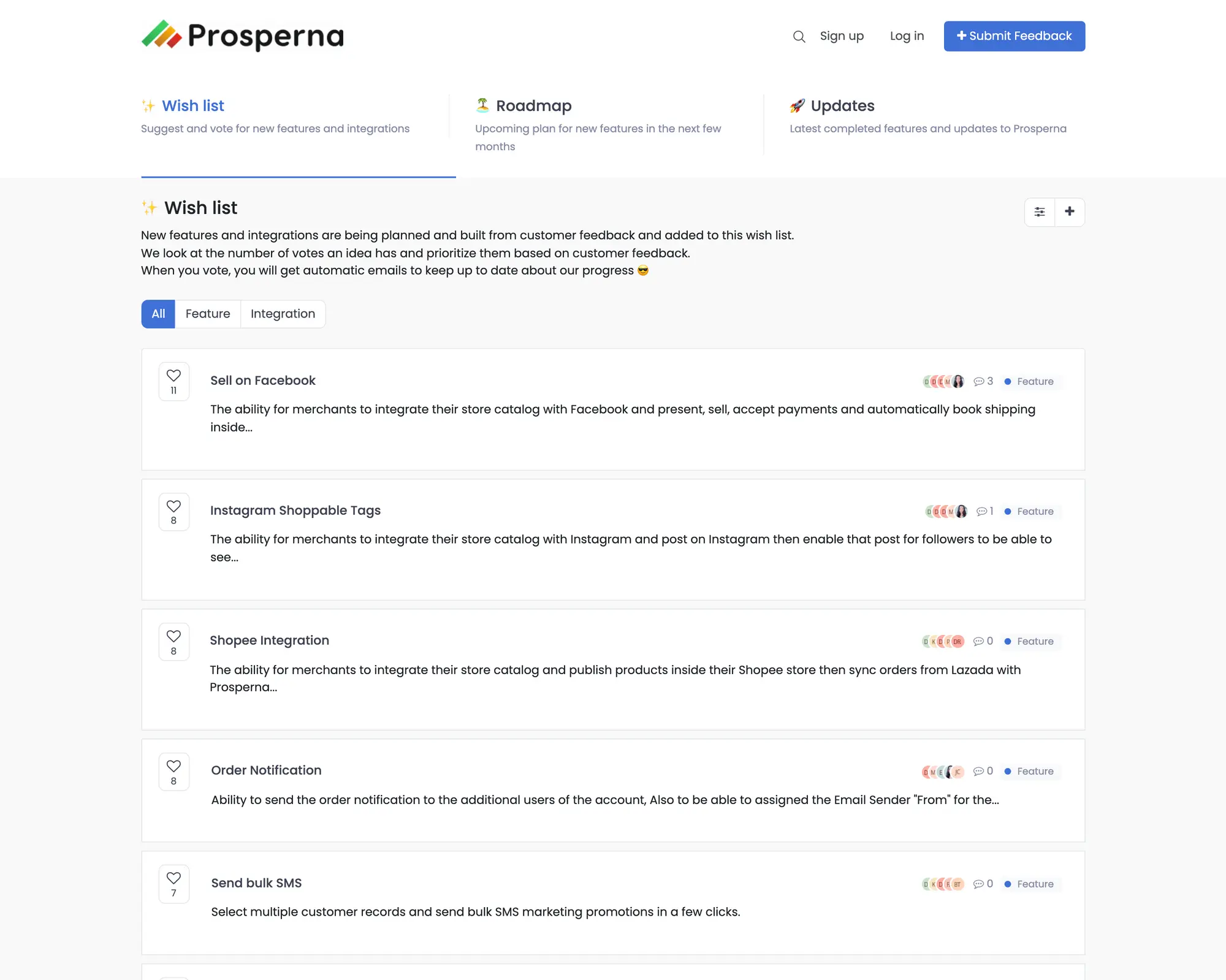 Prosperna product interface
