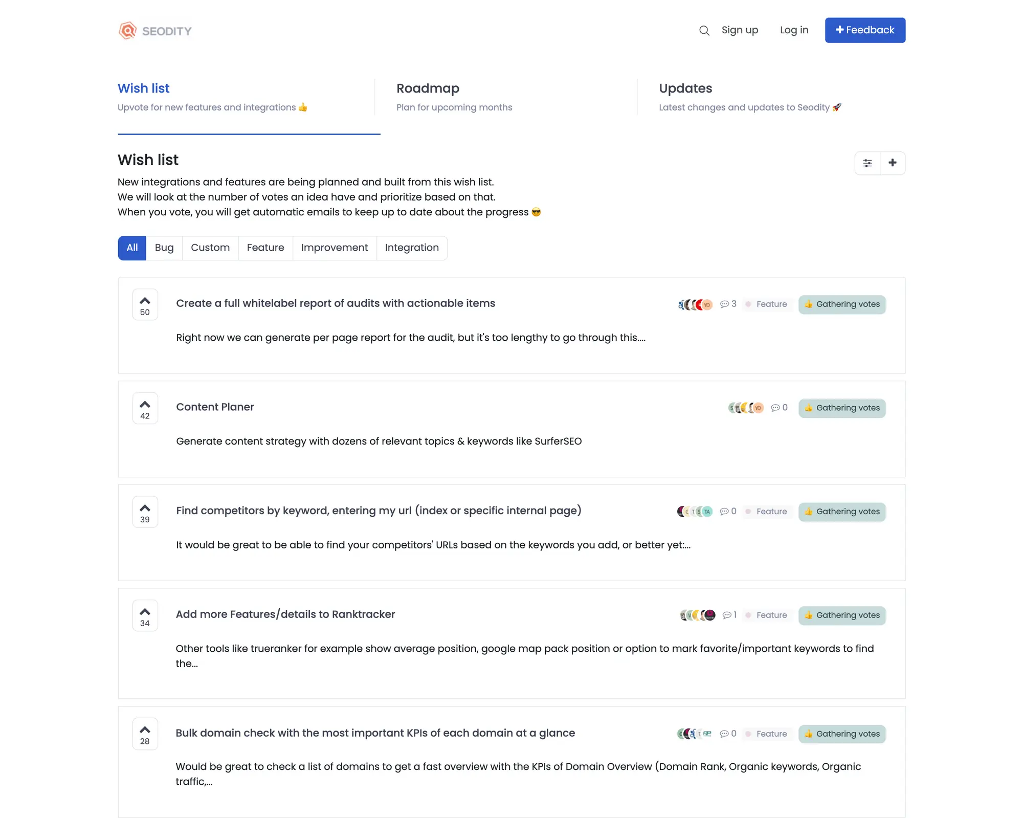 Seodity product interface